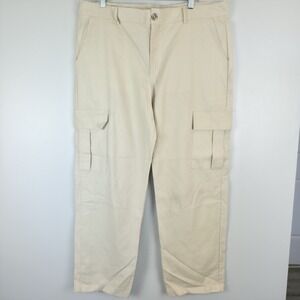 Ouku‎ Beige Cargo Pants Mens 2XL  Linen Cotton Blend Straight Leg.E140